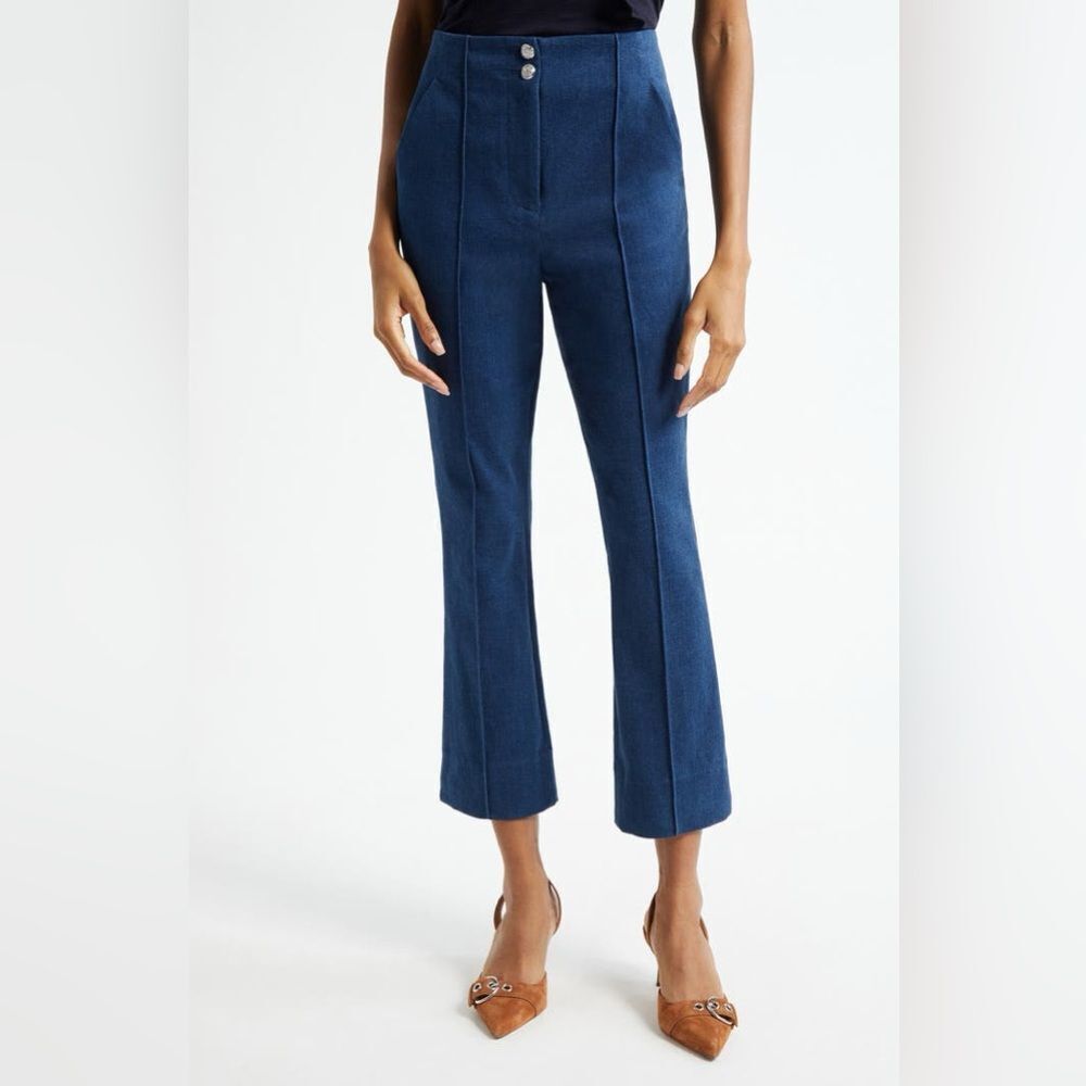 Veronica Beard Kean Moody Blue Denim Pants with Silver Accents